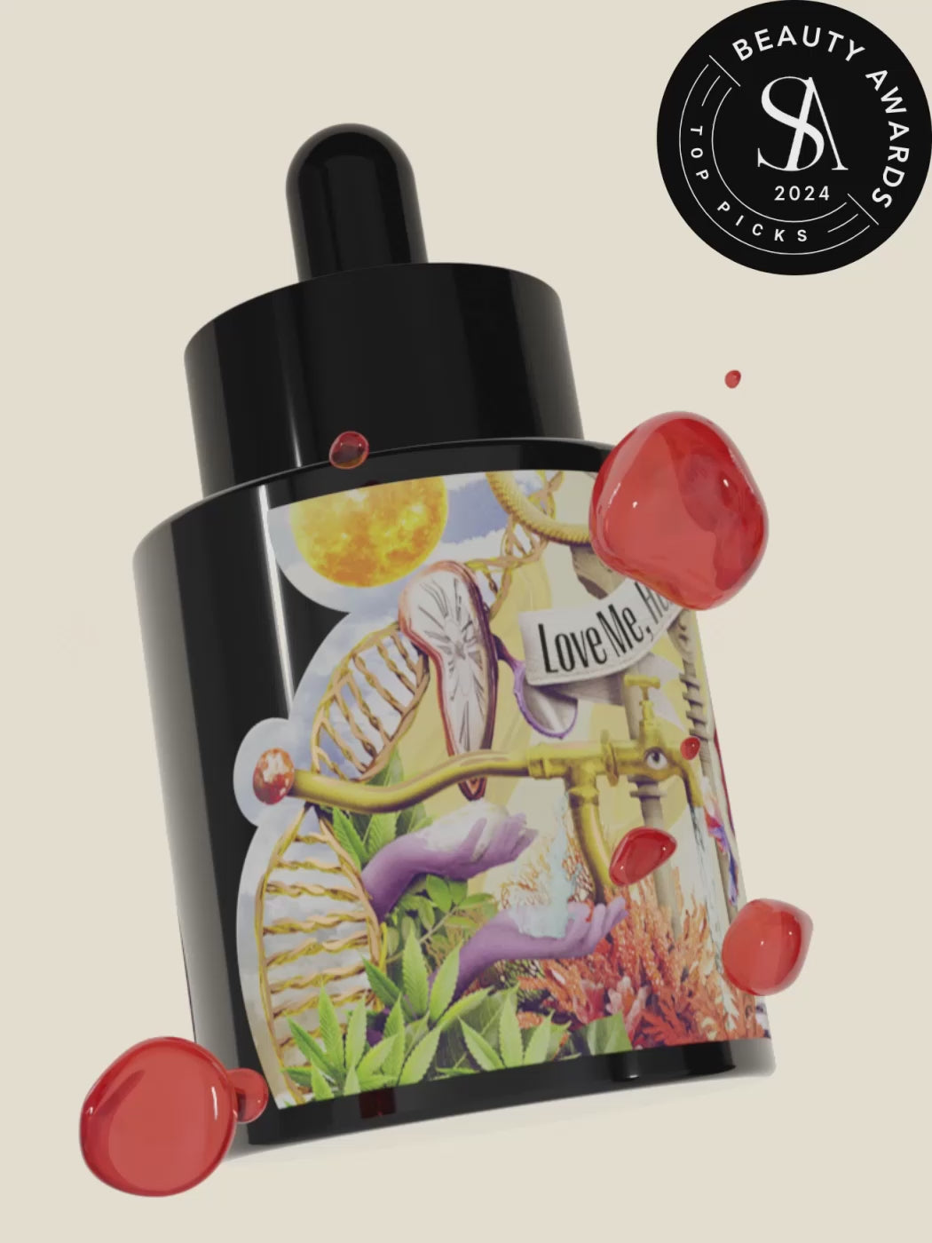 Love Me, Heal Me® Facial Serum bottle. Beauty award 2024 winner